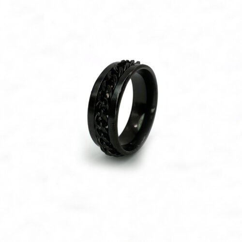 Cuban Chain Pattern Black Ring