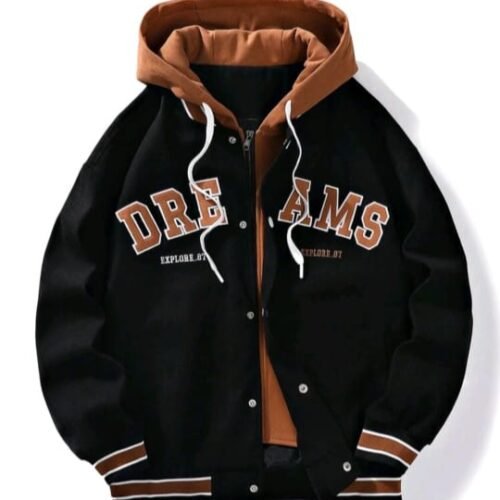Men Plus Embroidery Letter Pattern Striped Trim Drawstring Hooded Jacket L-xl-3xl-5xl - 6xl