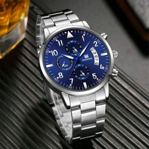 Men Silver Stainless Steel Strap Watch