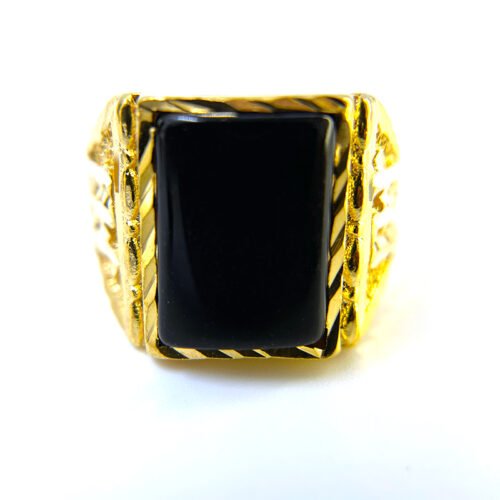 Black Crystal Plain Gold Ring