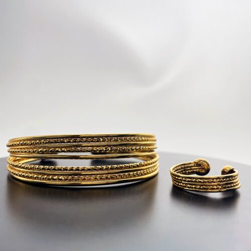 Textured Stack Gold Bracelet and Ring Set