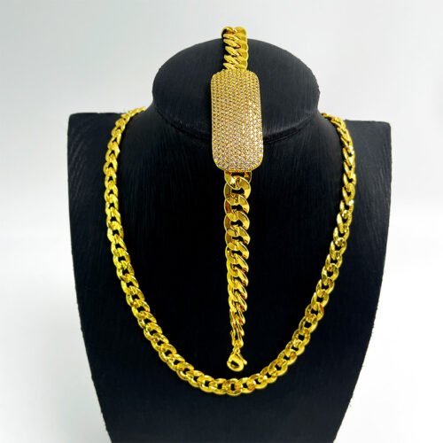 24K Diamond Cut Cuban Link & Full Crystal ID Bracelet Combo